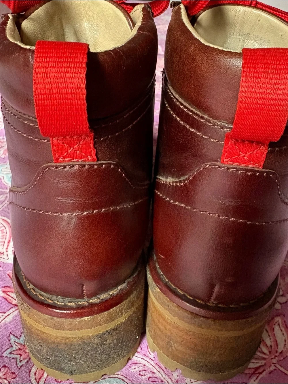 Tory Burch Brown Leather Hiking Boots with Red Laces